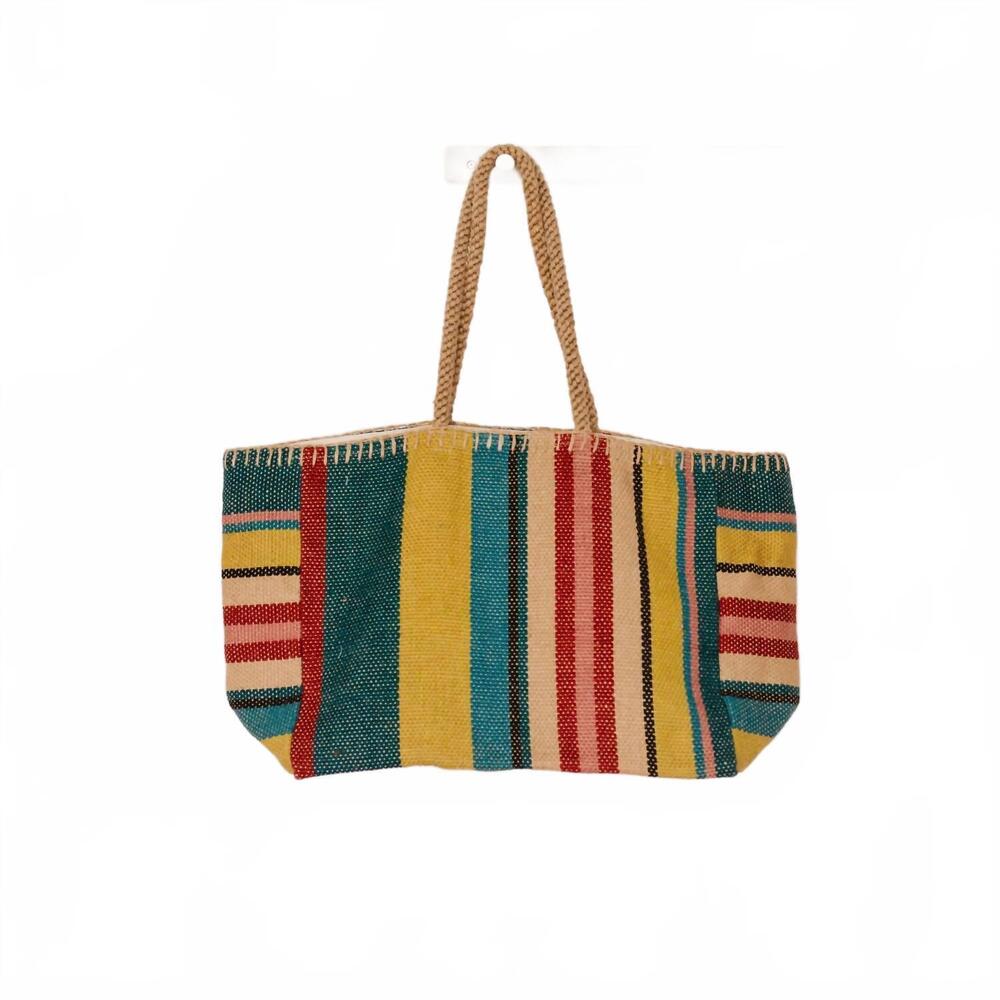 NEW WILL & ATLAS women's carmen striped tote shoulder bag in jute